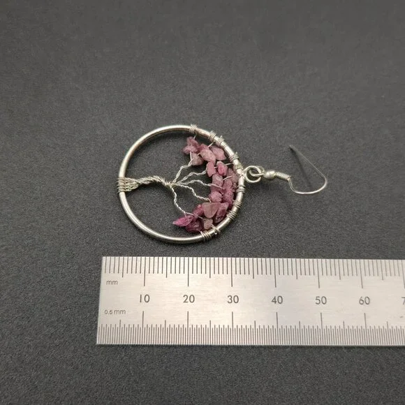 Silver Plated Pink Tourmaline Tree Of Life Earrings A6750 - Picture 4 of 5